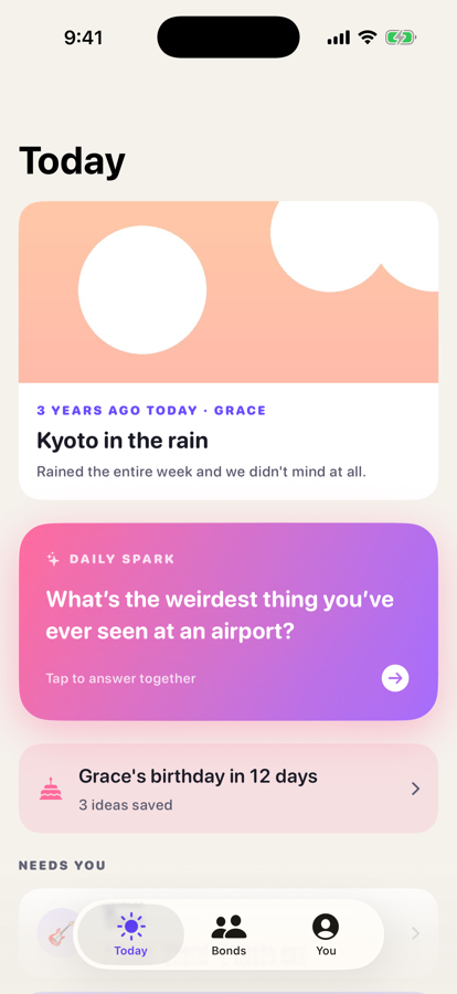 Today tab showing the daily spark