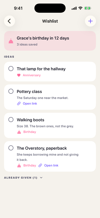 Wishlist of gift ideas