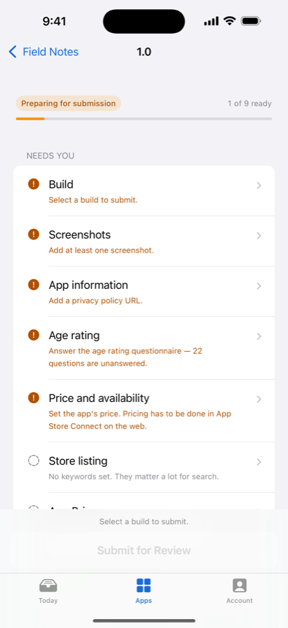 A checklist showing what is still blocking the release