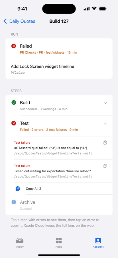 An Xcode Cloud build running