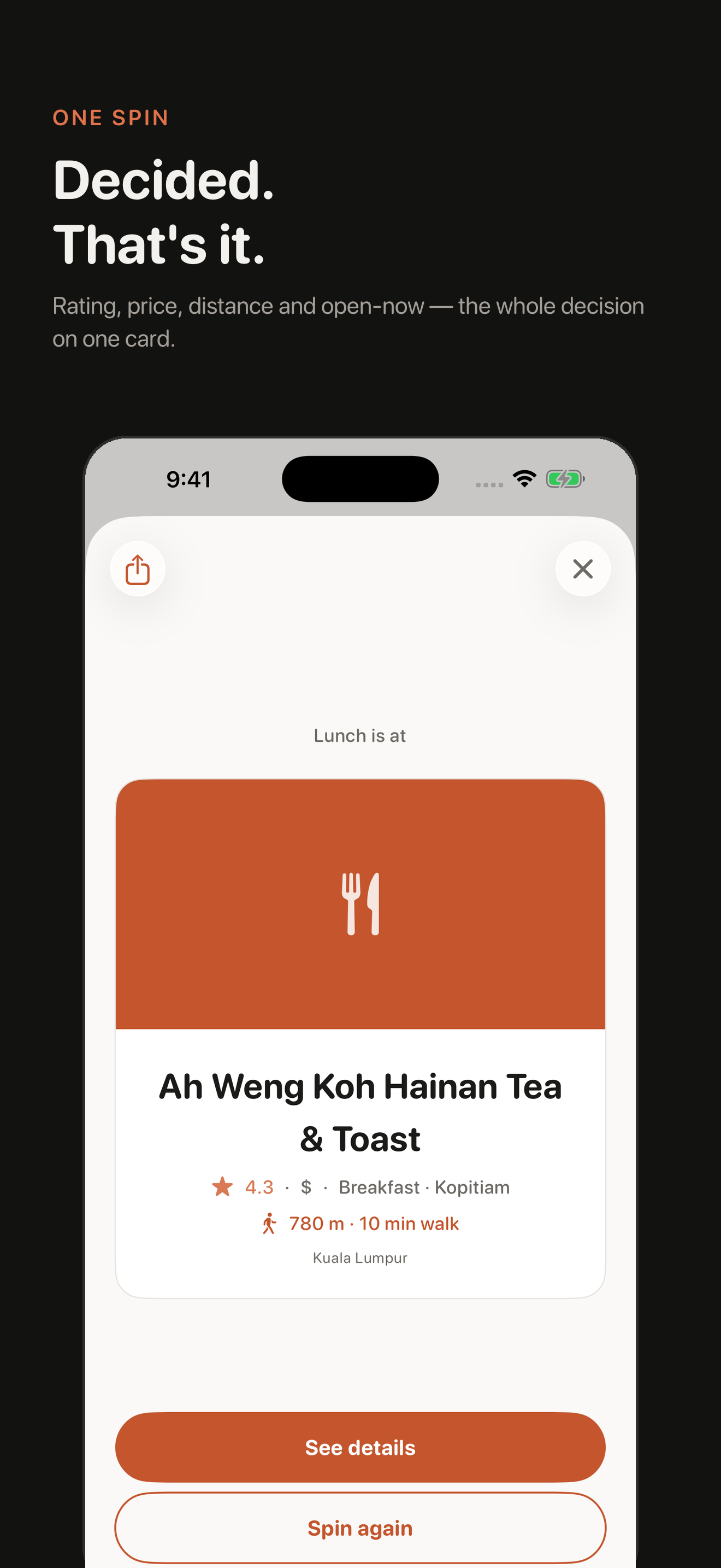 Spin result — a decided restaurant