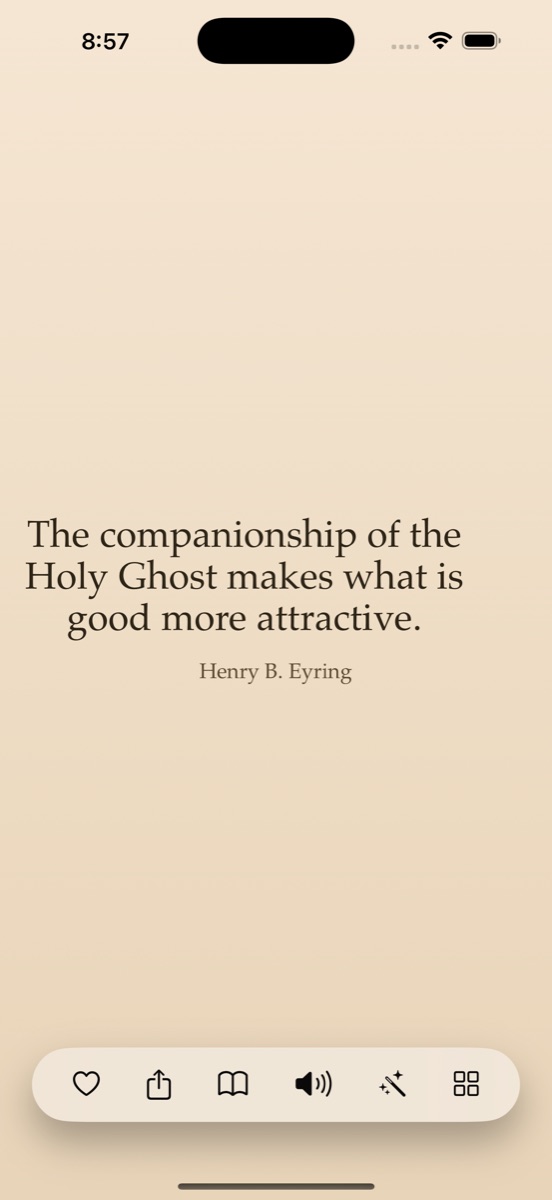 The feed in the Scripture theme: parchment background with a serif quote from Henry B. Eyring