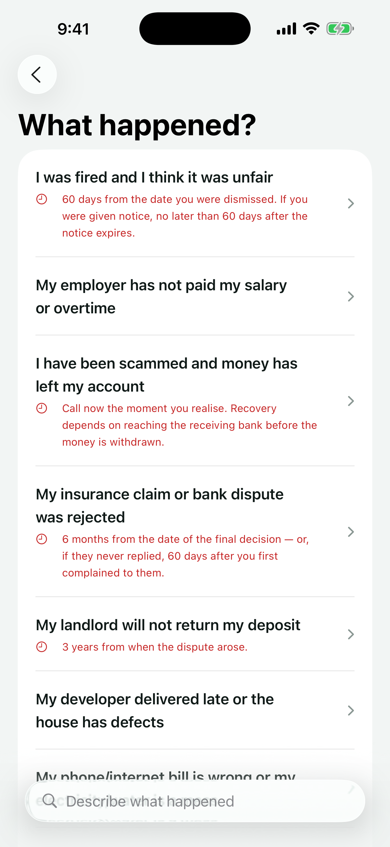What happened? Situations with deadlines