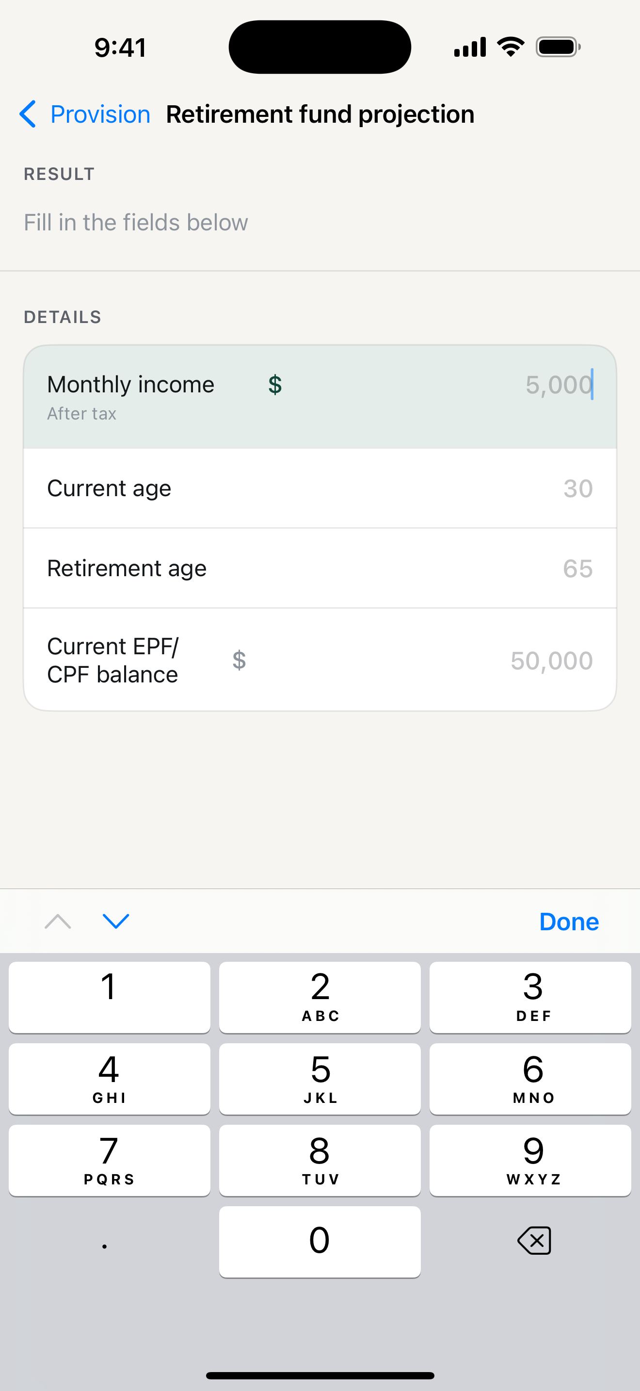 EPF projection